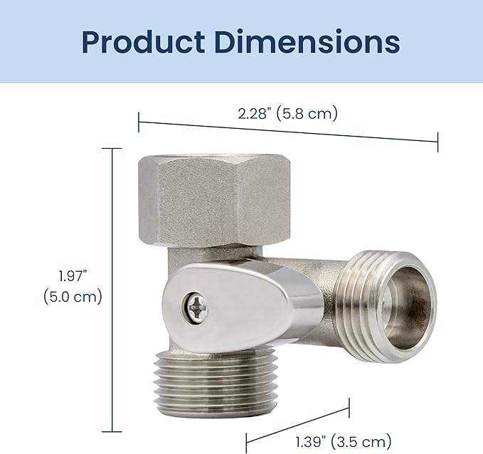 LUXE Bidet 7/8" x 7/8" x 1/2" Shut-Off Valve T-Adapter for Bidets, Only Compatible with NEO Series Bidet Attachments (Teardrop Lever, Nickel Finish)