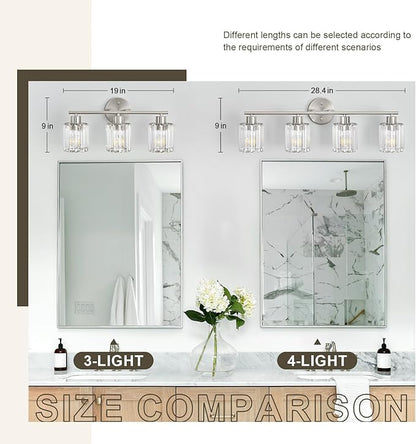 Crystal Bathroom Light Fixtures, Bathroom Lighting Fixtures Over Mirror, Modern 4-Light Brushed Nickel Vanity Lights for Mirror, Restroom, Kitchen(Ceramic E26 Socket,Bulbs Not Include)