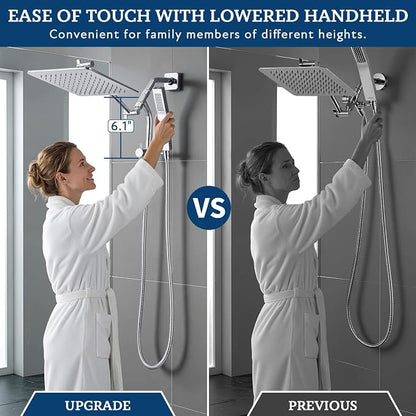 G-Promise All Metal Shower Diverter with Low Handheld Holder (Chrome) | 6 Inch Downward-Extend Bracket for All Heights, 4 Spray Modes with Pause Mode, Anti-Leak, Easy Install, Universal Replacement