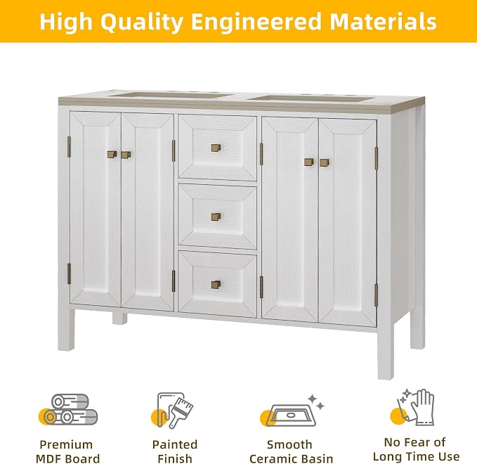 DWVO 47 Inch Bathroom Vanity with Double Sink | Bathroom Storage Cabinet