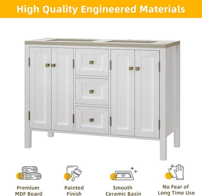 DWVO 47 Inch Bathroom Vanity with Double Sink | Bathroom Storage Cabinet