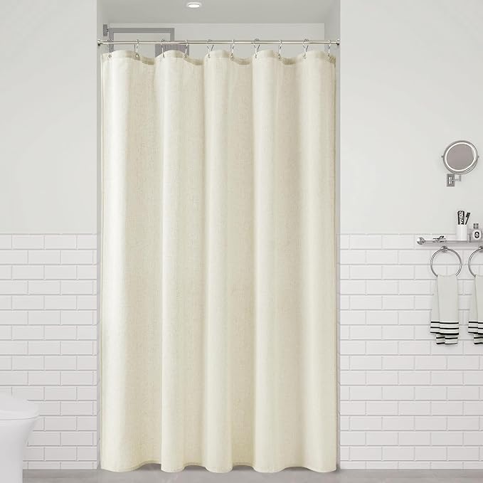 Ivory Linen Shower Curtain, Cloth Textured Fabric Shower Curtain Set with Hooks, Simple Elegant Modern Farmhouse Country Ultra Thick Bath Curtains for Bathroom,Water Repellent,60x72