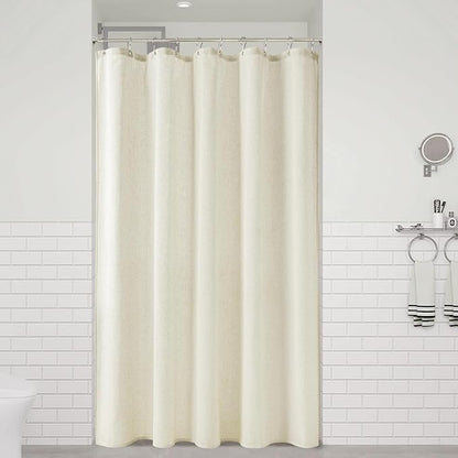 Ivory Linen Shower Curtain, Cloth Textured Fabric Shower Curtain Set with Hooks, Simple Elegant Modern Farmhouse Country Ultra Thick Bath Curtains for Bathroom,Water Repellent,60x72