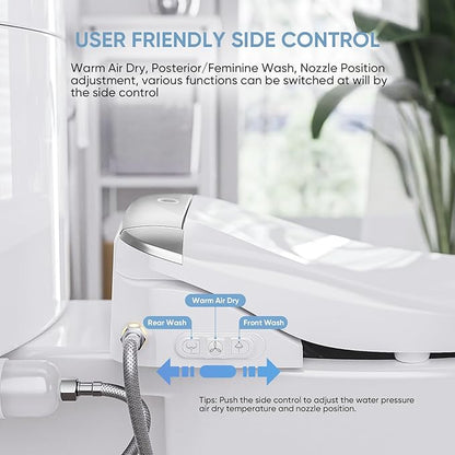 LEIVI Electric Bidet Toilet Seat with Wireless Remote and Side Panel, Multiple Spray Modes, Adjustable Heated Seat, Warm Water and Air Dryer, Auto LED Nightlight, Round