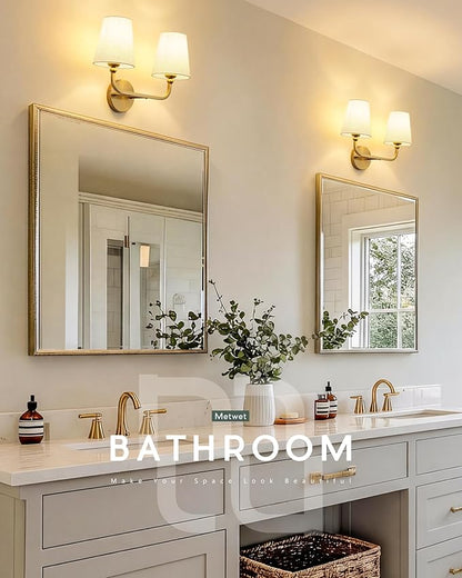 2-Light Bathroom Light Fixtures, Brushed Gold Vanity Lights, Double Wall Sconce with Linen Fabric Shade, Modern Sconces Wall Lighting for Hallway Bedroom Stairway, VL837-BG-A-2