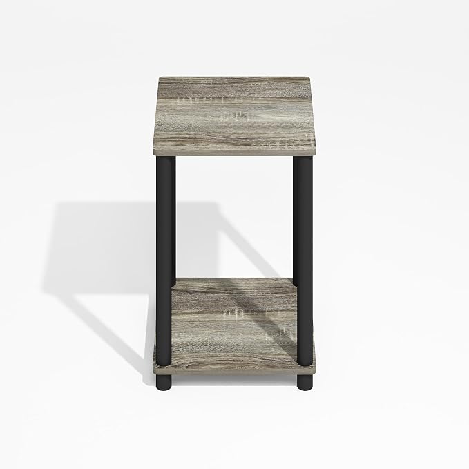 Furinno Modern Side Table, 2-Tier Square Top End Table with Open Shelf, Toolless Night Stand, Bedside Table, for Living Room, Bedroom, Grey Oak