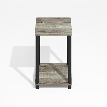 Furinno Modern Side Table, 2-Tier Square Top End Table with Open Shelf, Toolless Night Stand, Bedside Table, for Living Room, Bedroom, Grey Oak