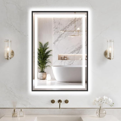 24"x36" LED Bathroom Mirror with Lights, Backlit + Front Lit, Anti-Fog | Lighted Bathroom Mirror with One-Piece Aluminum Alloy Frame, HD Shatterproof Tempered Glass, Dimmable, Memory Function