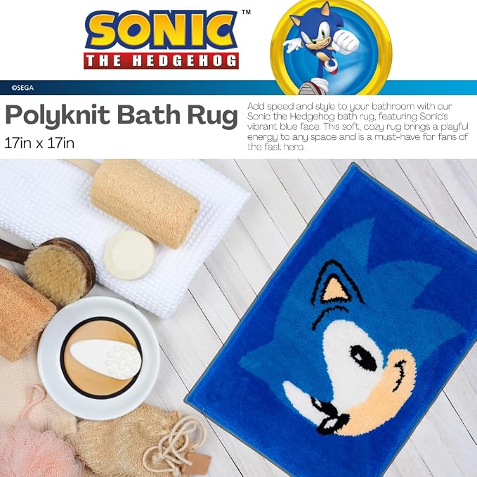 Sega Sonic The Hedgehog Gamer Kids Non Slip Poly Knit Plush Bathroom Mat Rug (Officially Licensed Product) By Franco