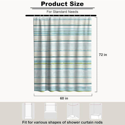 Modern Striped Luxury Shower Curtain Ocean Neutral Funky Unique Trendy | Art Shower Curtains for Bathroom, Waterproof Bath Curtain with Hooks Machine Washable Bathtub Curtains 60x72 Inch Blue