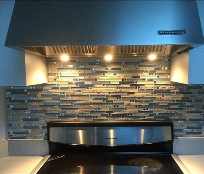 Beach Style Tile Real Seashell Inside Blue Cream White Brushed Steel Art Mosaic Kitchen Backsplash Bath Decor (Pack of 5 Sheets)
