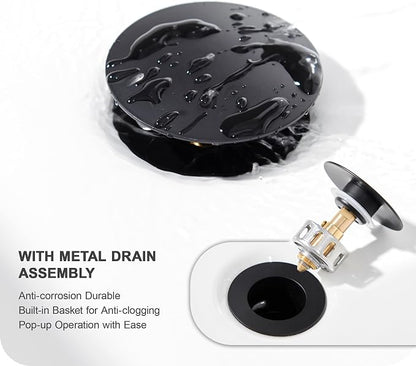 8 Inch Waterfall Bathroom Faucets - 3 Hole Widespread Bathroom Faucet with Pop-up Drain, Bathroom Sink Faucet, Modern Vanity Sink faucets with Supply Lines, Matte Black, JJL-3JT-PB-B-DXS-X