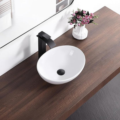 Oval Vessel Sink 16" x 13" Countertop Bathroom Sinks Modern Egg Shape Above Counter White Ceramic Small Sink Vessel Sinks for Bathrooms