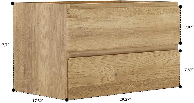 Floating Bathroom Vanity Without Sink Wall Mounted Cabinet with 2 Soft-Close Drawers and Doors, Moisture-Resistant MDF,Large Storage for Small Space (30")