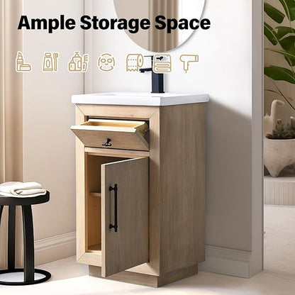 Vanity Art 20 inch Small Bathroom Vanity with Sink, Vanity Cabinet with Doors and Removable Shelf, Modern Wood Cabinet with Marble Top, Solid Wood Frame, Ceramic Sink,VA70-20-LW-E