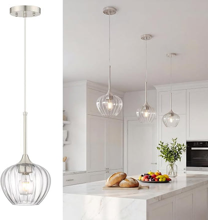 Glass Pendant Lights for Kitchen Island, 7.7" Modern Brushed Nickel Pendant Light Fixtures Mini Adjustable Hanging Light for Kitchen, Dining Room, Sink, Bathroom
