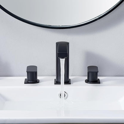 Bathroom Faucet Black 3 Hole, Matte Black Widespread Bathroom Faucet, 2-Handle 8-Inch Center Mount Bathroom Sink Faucet with Hose and Pop-Up Drain for RV Bath Vanity Lavatory, VAL079BRH