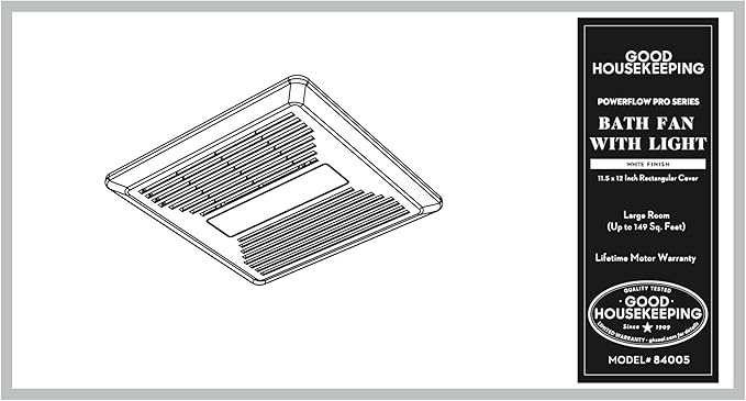 Good Housekeeping 84005 PowerFlow Pro Series 100 CFM 1.0 Sones Bathroom Exhaust Ventilation Fan with Light (4000K Integrated LED)