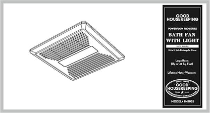 Good Housekeeping 84005 PowerFlow Pro Series 100 CFM 1.0 Sones Bathroom Exhaust Ventilation Fan with Light (4000K Integrated LED)