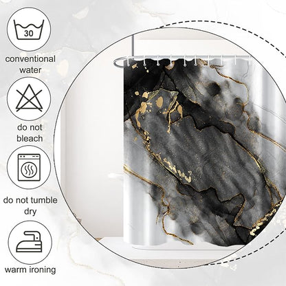 AWERT Dreamy Ink Art Black Glod Marble Shower Curtain for Bathroom Modern High Definition Printing Waterproof Shower Curtain with Hooks Bathroom Decor 60x72inch