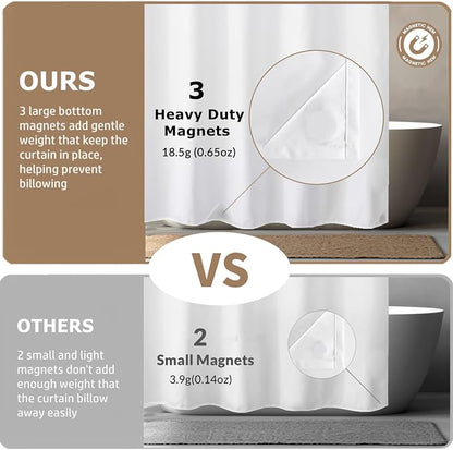 Felisa Short Waterproof Fabric Shower Curtain Liner with 3 Large Magnets,72 x 65 inches Hotel Quality & Soft Cloth Shower Curtain,Washable White Shower Curtain for Bathroom