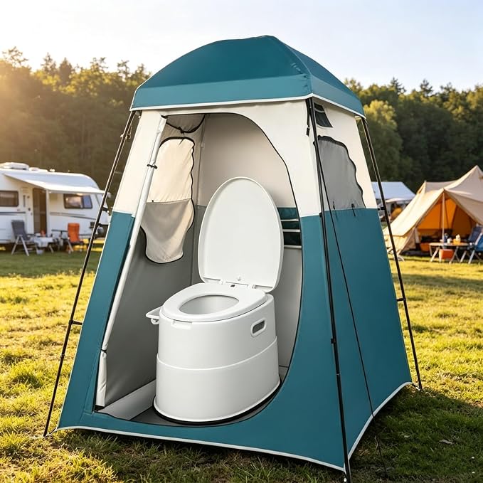 Portable Toilet with Non-Slip Inserts, Leak-Proof Waterless Travel Toilet, White