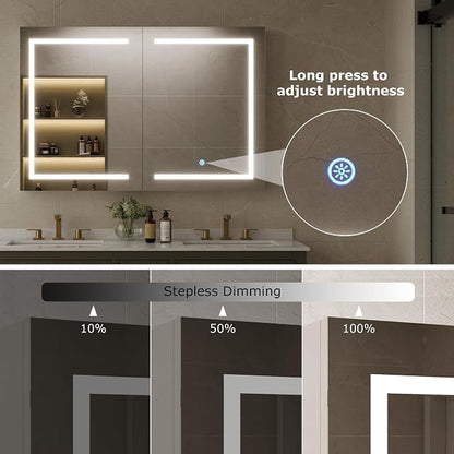 DeerValley Led Lighted Medicine Cabinet with Mirror, 48" W x 32" H | Mirrored Medicine Cabinet with Lights for Bathroom with Defogger & Dimmable 3-Color, DV-1VM0186