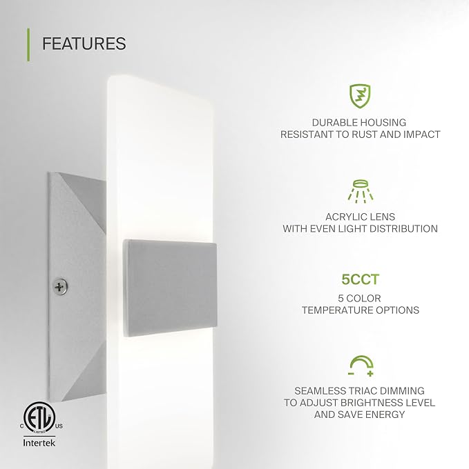 ASD 8 Inch Indoor LED Wall Sconce - 10W 2700K-5000K Dimmable Brushed Nickel Wall Sconce Lights for Living Room, Bedroom, Bathroom, Hallway - Modern Wall Sconces Hardwired, ETL Interior Light, Set of 2