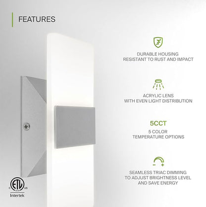 ASD 8 Inch Indoor LED Wall Sconce - 10W 2700K-5000K Dimmable Brushed Nickel Wall Sconce Lights for Living Room, Bedroom, Bathroom, Hallway - Modern Wall Sconces Hardwired, ETL Interior Light