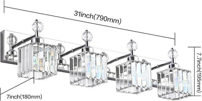 PRESDE Crystal 4 Light Bathroom Vanity Lights Chrom Vanity Light for Bathroom Over Mirror Modern Bath Wall Lighting