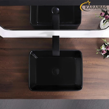 Black Vessel Sink,Rectangle 19"x15" Bathroom Sink Above Counter Porcelain Ceramic Small Sink Bowl Ceramic Vessel Sinks for Bathrooms