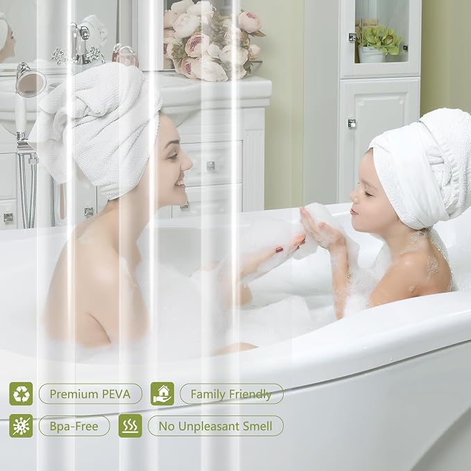 Seenus PEVA Clear Short Shower Curtain Liner 60 x 66 inch, Transparent Shower Liner Weighted with 3 Large Magnets, Bpa-Free Waterproof Plastic Shower Curtain for Bathroom