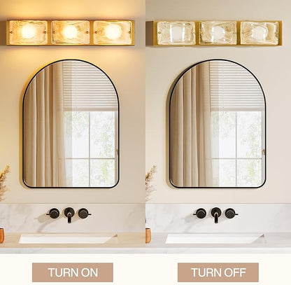 Tribesigns 3-Light Vanity Fixtures, Curved Cloud Glass Lampshades Gold Copper Plate, Modern Bathroom Wall Lighting Fixtures Over Mirror, 3CCT LED Vanity Lights (22-Inch, 3000K/4000K/5000K, Dimmable)