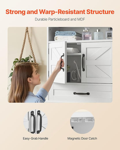 VEVOR Bathroom Wall Cabinet, 24" W x 25" H Storage Medicine Cabinet Wall Mounted, Hanging Organizer with Drawer & Open Partition for Laundry Room Kitchen Restroom, White