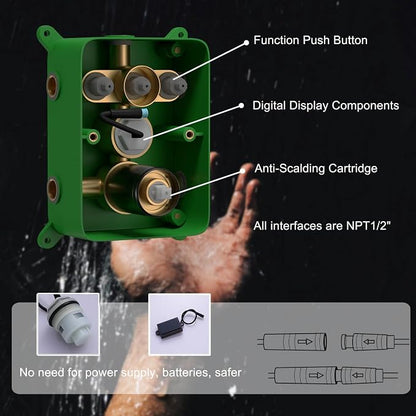 Oil Rubbed Bronze Shower System with 2 Rain Shower Head(12+8 inch), Handheld Shower, with Digital Temperature Display Function