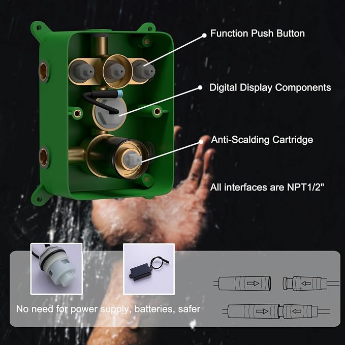 Temperature Display Shower Faucet Set Matte Black Shower System | 14x20-Inch Rainfall Waterfall LED Shower Head and Handle Set, 3 Modes Can Be Used Simultaneously