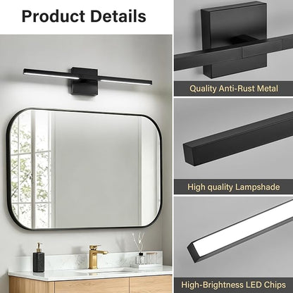 Black Bathroom Vanity Light, 24 Inch LED Light Bar Over Mirror | Modern Bathroom Light Fixture Over Mirror for Vanity, 360° Rotatable Dimmable LED Wall Mounted Lighting, ETL Certified