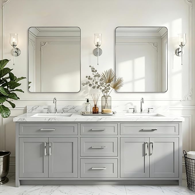 Chrome Bathroom Mirrors for Over Sink, 24x32 Inch Polished Silver Mirror for Wall, Rectangular Metal Framed Vanity Mirror -Modern Clean Design with Superior Stainless Steel Frame