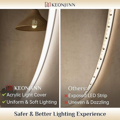 Keonjinn 22 x 30 Inch Oval LED Mirror, Frameless Backlit mirror bathroom with HD Tempered Glass, UL-Listed LED Driver, Anti-Fog, Dimmable, Memory Function, French Cleat Installation, Plug in/Hardwired