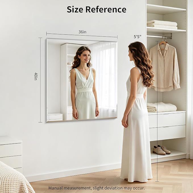 CILIBER Beveled Bathroom Mirror, 36x40 Large Bathroom Mirrors for Over Sink, 3mm Tempered Glass Beveled Frameless Vanity Mirror for Bathroom, Bedroom, Living Room and Entryway