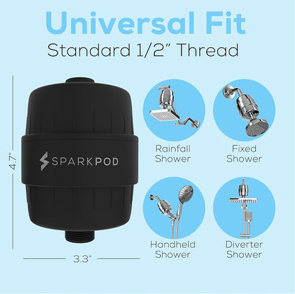 SparkPod 23-Stage Shower Head Filter for Showerheads, Black Matte | Removes Chlorine & Heavy Metals, Helps Improve Hard Water, with Activated Carbon and KDF-55 Layers, High Output