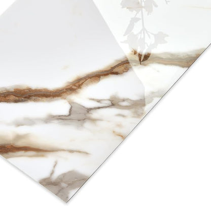 10-Sheet Subway Peel and Stick Backsplash, 12" x 24" Glossy Calacatta Gold Acrylic Self Adhesive Waterproof Wall Stickers, Stick on Tiles for Kitchen Bathroom Shower