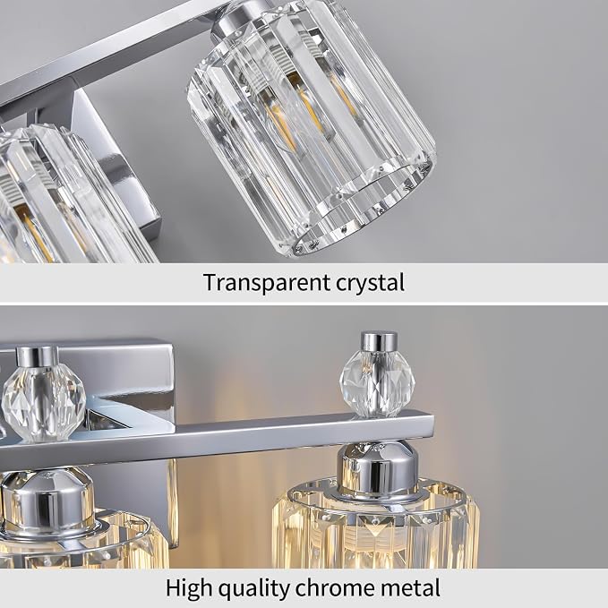 Bathroom Vanity Lights 3-Light Chrome Modern Crystal Vanity Light Fixtures Over Mirror Crystal Bathroom Vanity Lighting Fixtures