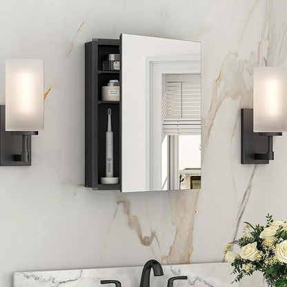 Keonjinn Black Medicine Cabinet with Mirror 14" x 18", Adjustable Shelves | Assembly Required, Suitable for Compact Bathroom, Wall Mount or Recessed, Adjustable Shelves, HD Tempered Glass, Soft Closing