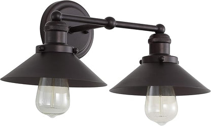 JONATHAN Y 17.5" Oil Rubbed Bronze 2-Light Industrial Farmhouse Metal Vanity Light Wall Sconce, Metal Shade for Bathroom Mirror, Kitchen, Entryway, LED Bulb Included (JYL7427A)