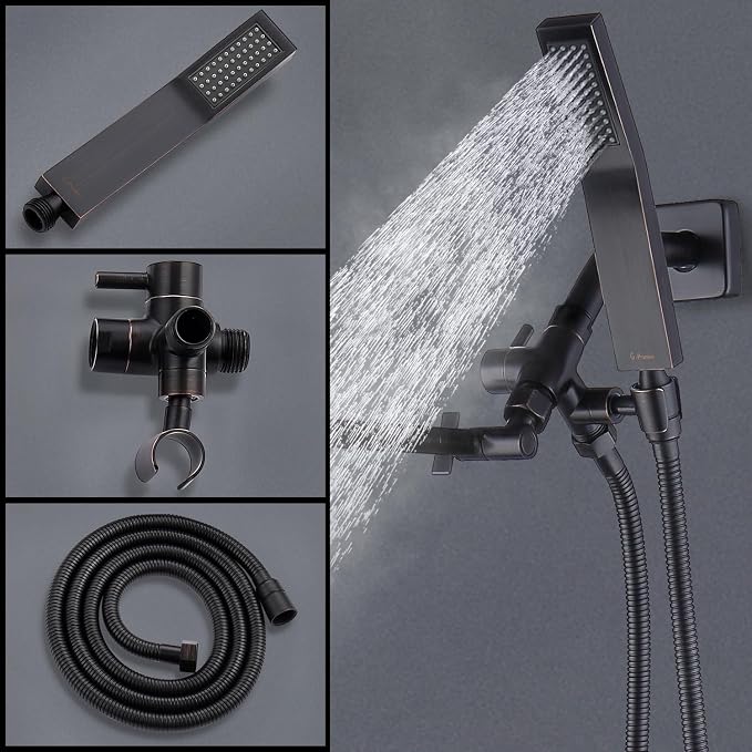 G-Promise All Metal 10" Rain Shower Head with Handheld for Bathroom Upgrade | All Metal, Built to Last, Easy Install, Adjustable Height & Angle for All Heights, Extra Long Hose, Modern Upgrade