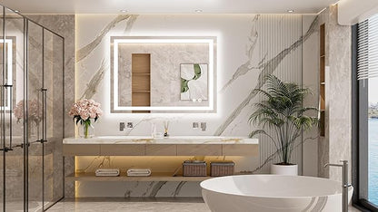 TETOTE LED Lighted Bathroom Mirror with Lights 40 x 30 Brighter Front and Backlit Light up Mirror for Bathroom Wall, Illuminated Vanity Anti Fog Mirror, 3-Color Stepless Dimmable, Tempered Glass