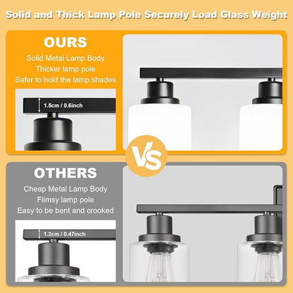 Unicozin 5-Light Bathroom Light Fixtures, Modern Black Vanity Light Over Mirror, Wall Sconces with Milky White Glass Shades for Living Room Bedroom Hallway E26 Base