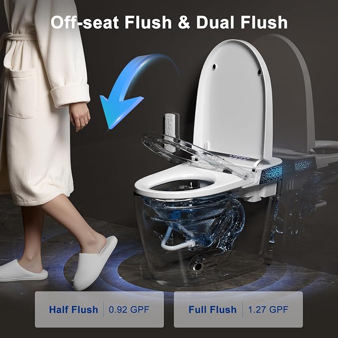 Smart Toilet with Bidet Built in, Elongated Bidet Toilet with Auto Soft Open/Close, Auto Flush, One Piece Toilet with Warm Wash & Dryer, Heated Seat, LED & Night Light, Self-Cleaning, Full/Half Flush