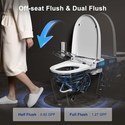 Smart Toilet with Bidet Built in, Elongated Bidet Toilet with Auto Soft Open/Close, Auto Flush, One Piece Toilet with Warm Wash & Dryer, Heated Seat, LED & Night Light, Self-Cleaning, Full/Half Flush